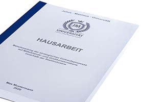 Hausarbeit mit Klebebindung blau