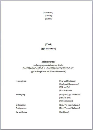 Vorlage Deckblatt Bachelorarbeit ohne Logo