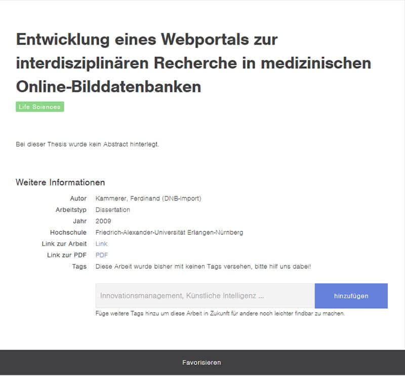 Beispiel Thesius Recherche-Datenbank