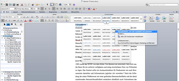 Überschrift formatieren Word Inhaltsverzeichnis Mac