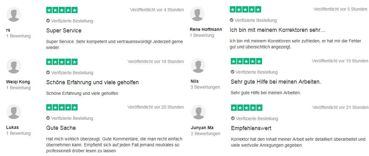 Kundenbewertungen Lektorat Masterarbeit