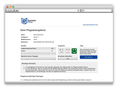 Plagiatssoftware Ergebnis