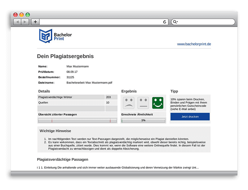 Plagiatsreport Plagiatsprüfung