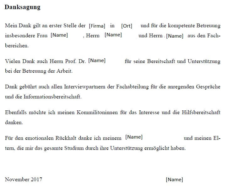 Danksagung Dissertation/Doktorarbeit