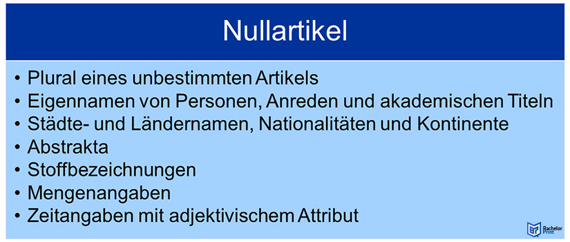 Nullartikel-Verwendung