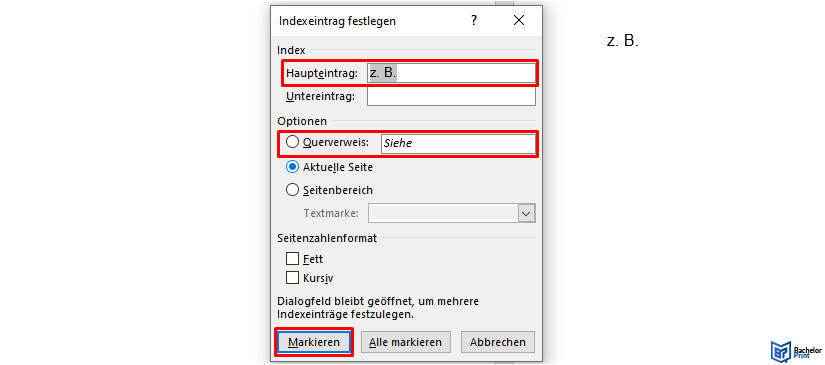 Abkürzungsverzeichnis Word - Abkürzung im Index eintragen 3