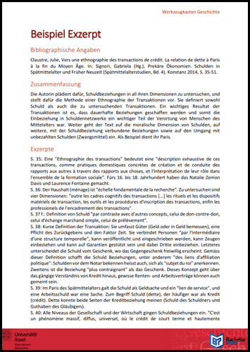 Exzerpt - Beispiel Universität Basel