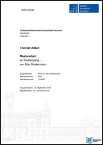 Deckblatt Masterarbeit - Beispiel Leibniz Universität Hannover