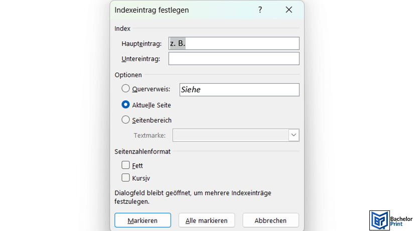 Abkürzungsverzeichnis Word - Abkürzung im Index eintragen