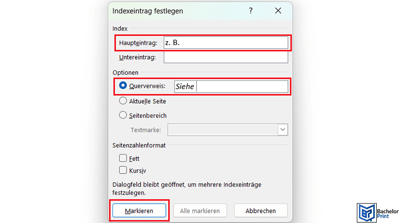 Abkürzungsverzeichnis Word - Bedeutung der Abkürzung eintragen