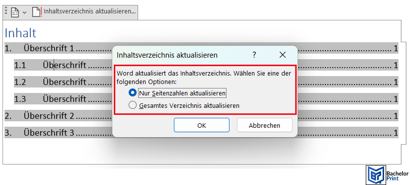 Inhaltsverzeichnis Word - Inhaltsverzeichnis aktualisieren-2