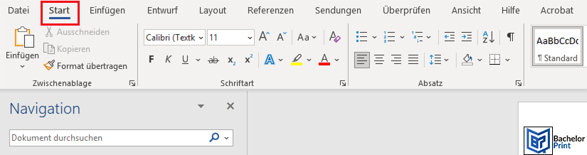 Inhaltsverzeichnis Word - Registerkarte Start