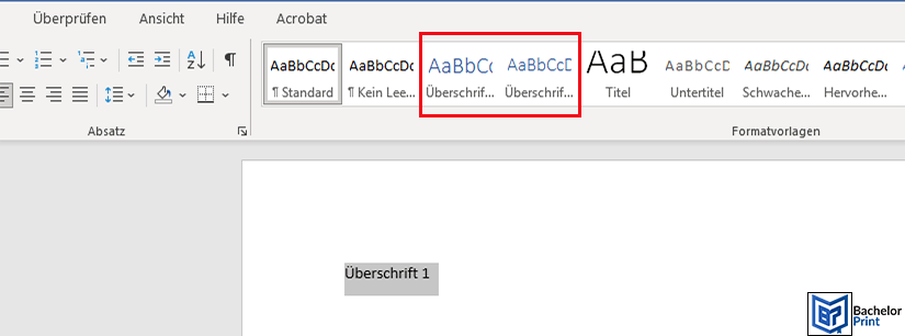 Inhaltsverzeichnis Word - Überschriften definieren