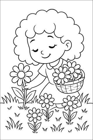 Ausmalbilder Blume mit Kindern-2