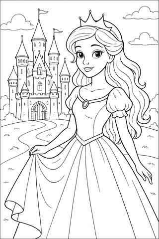 Ausmalbilder Prinzessin mit Schloss-1