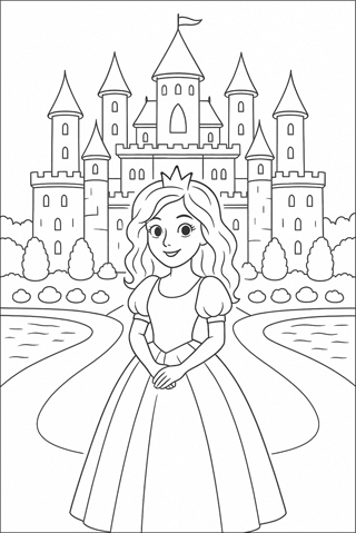 Ausmalbilder Prinzessin mit Schloss-3
