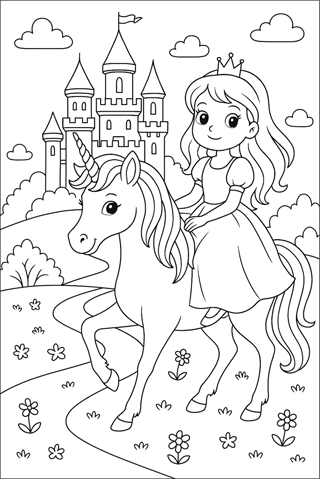 Ausmalbilder-Schloss-mit-Einhorn-1